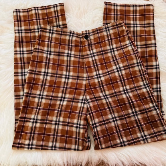 Brandy Melville Pants - John Galt aka Brandy Melville high waist plaid bootcut flare relaxed pants